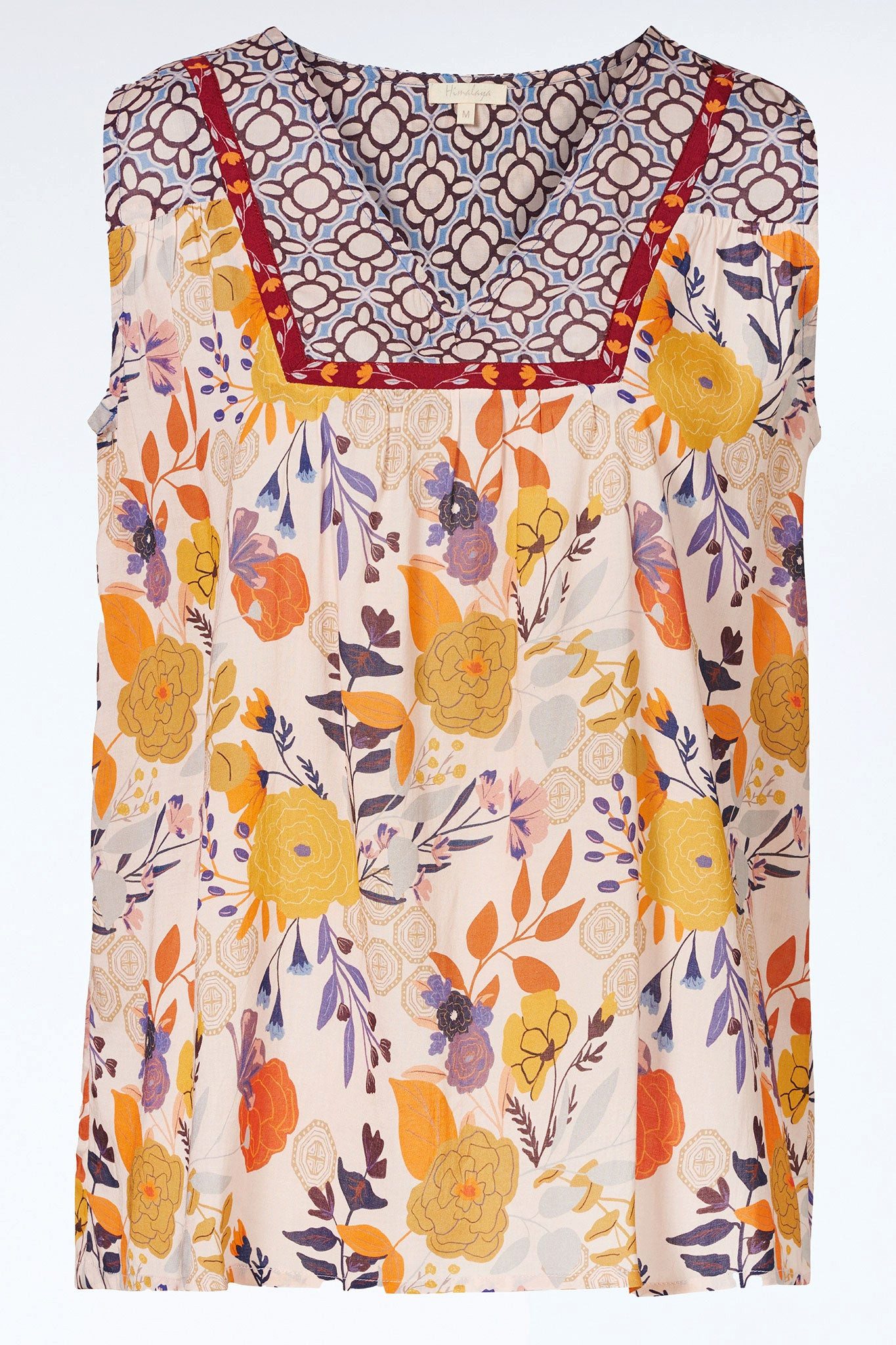 Himalaya Clothing Shirttop Ärmellose Bluse mit geometrischem Muster - Bluse Damen aus Viskose Luftiges Blusentop mit weichem, fließendem Fall und Ornament-Mix