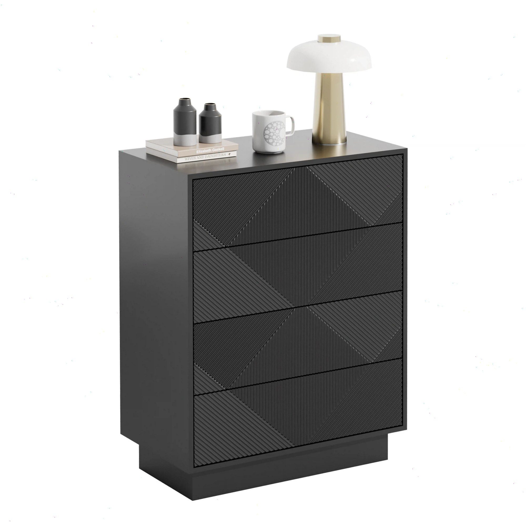 Kommode mit 4 Schublanden, Sideboard, Schubladenschrank, Schmal kommode