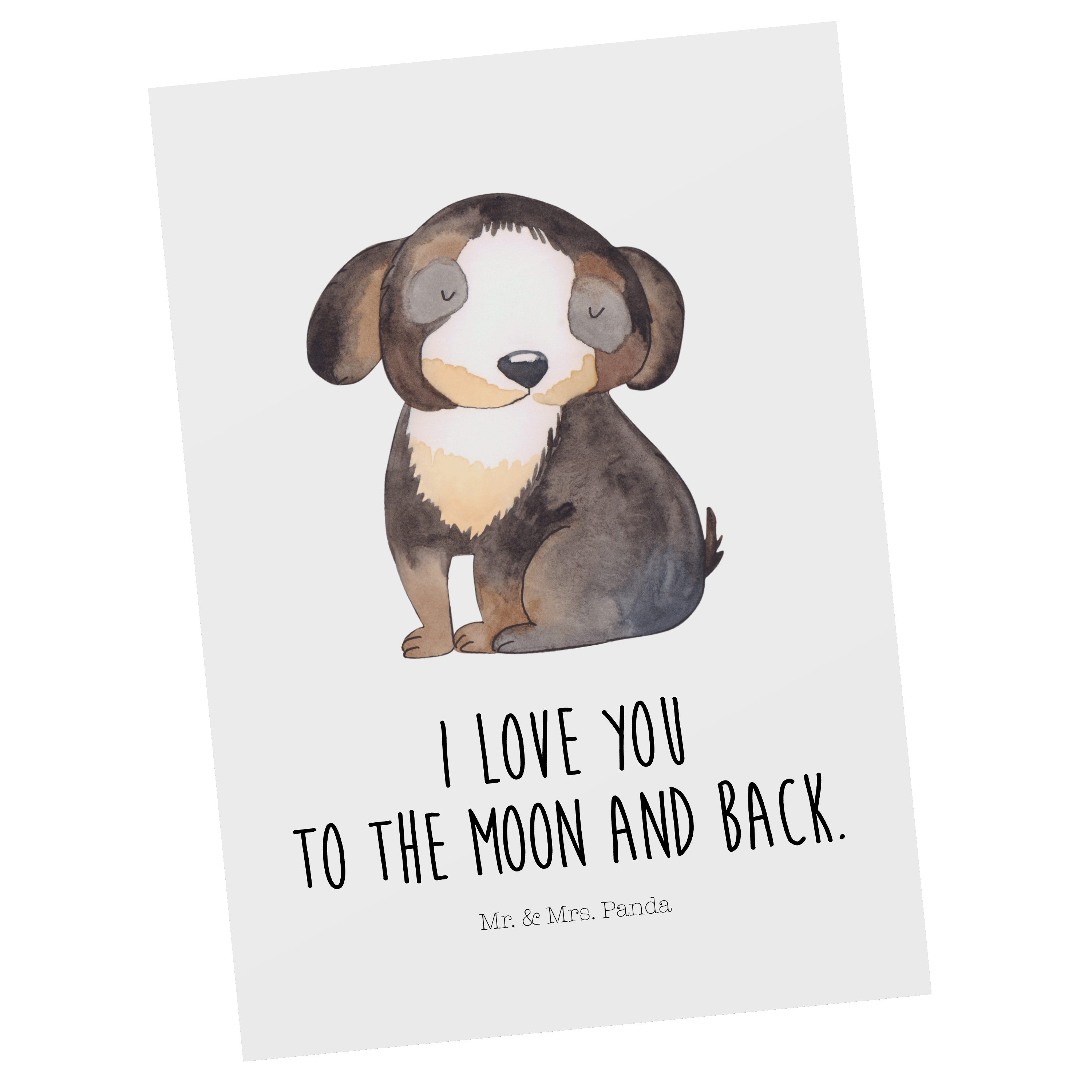 Mr. & Mrs. Panda Postkarte Hund entspannt - Weiß - Geschenk, Hundeliebe, schwarzer Hund, Einladu