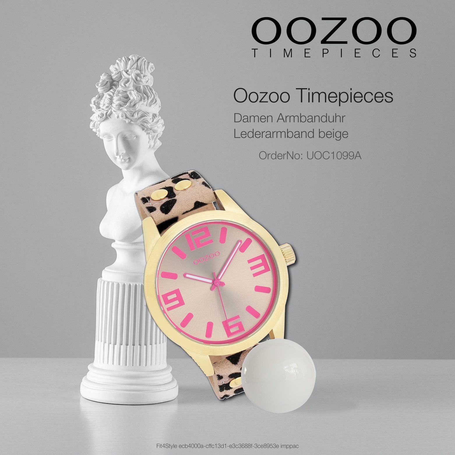 OOZOO Quarzuhr Oozoo Damen Armbanduhr beige schwarz, (Analoguhr), Damenuhr rund, extra groß (ca. 46mm) Lederarmband, Casual-Style