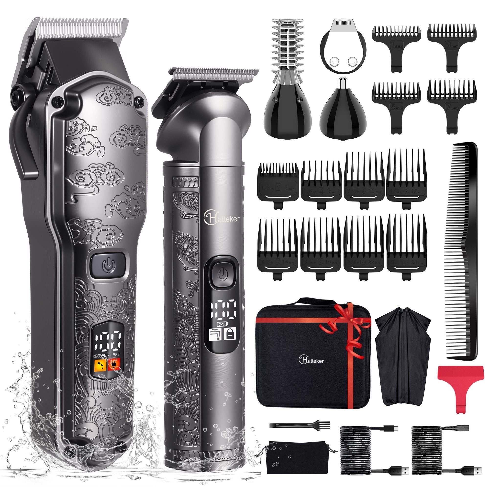 HATTEKER Haarschneider HT-608, Bartschneider, Langhaarschneider Herren Wasserdicht