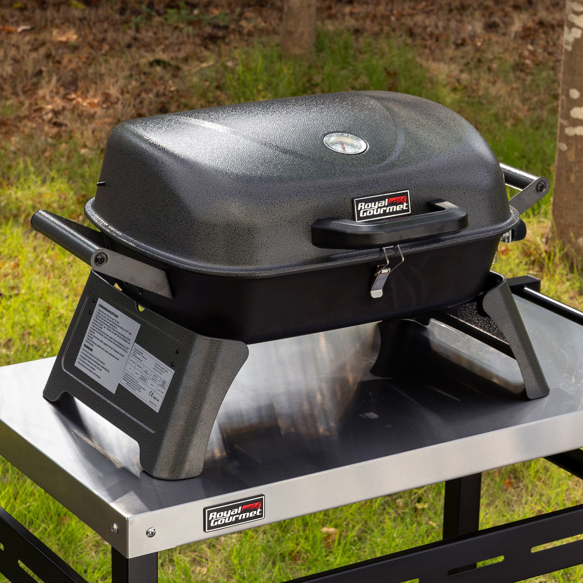 Royal Gourmet Gasgrill tragbarer Tischgrill, 3,5 kW mit Piezozündung und Thermometer, Outdoor Grill mit klappbaren Beinen und Deckelverschluss – Bild 4 von 5