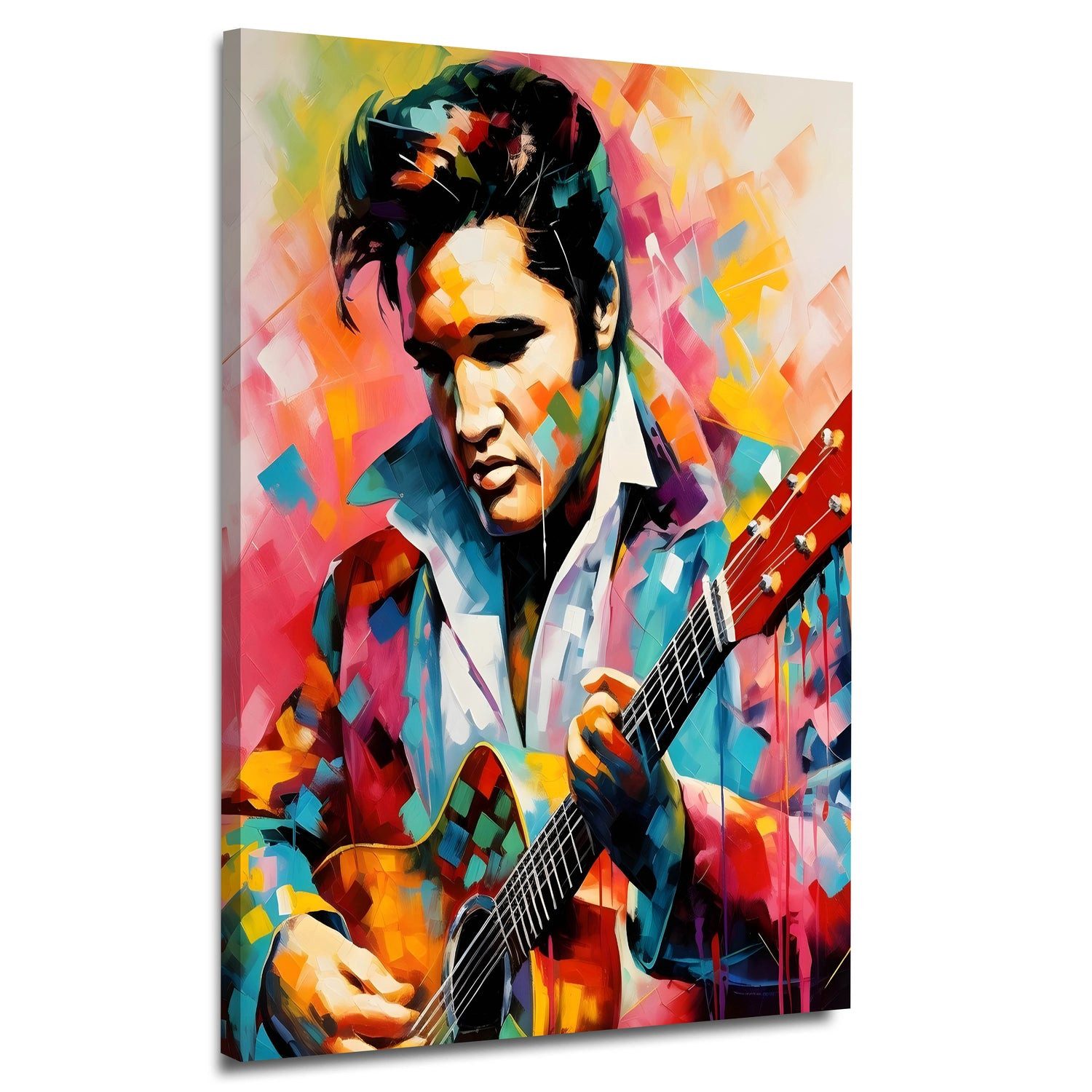 Artedinoi Leinwandbild Rock Legende Gitarre Porträt Pop Art Leinwandbild Kunstdruck XL Deko, Rock-Legende mit Gitarre