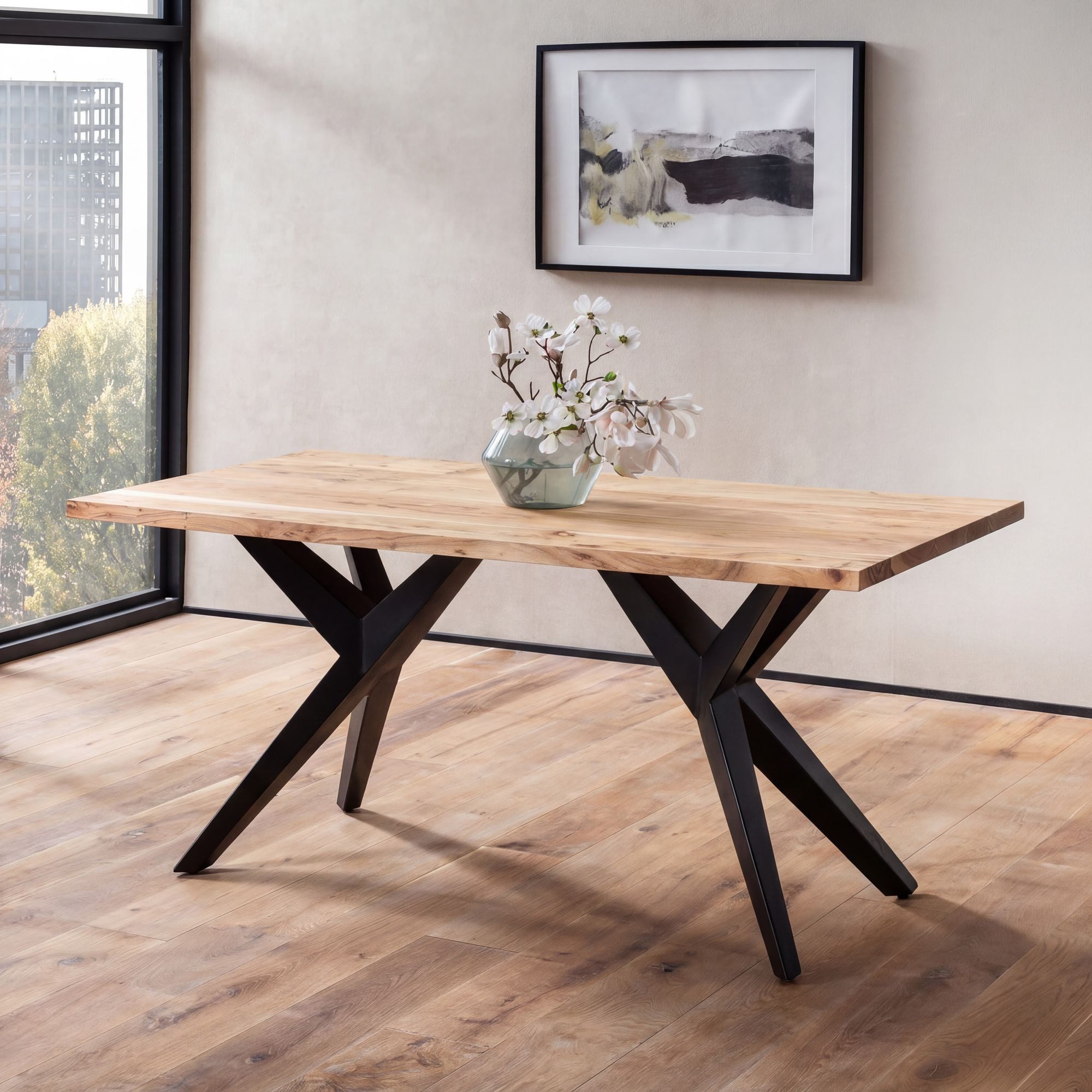 FINEBUY Esstisch FB66278 160cm Industrial Esszimmertisch Akazie Massivholz Holztisch (Akazie Massivholz Rechteckig, 160x80x76 cm, Modern), Holztisch Esszimmer Modern, Esszimmertisch Groß