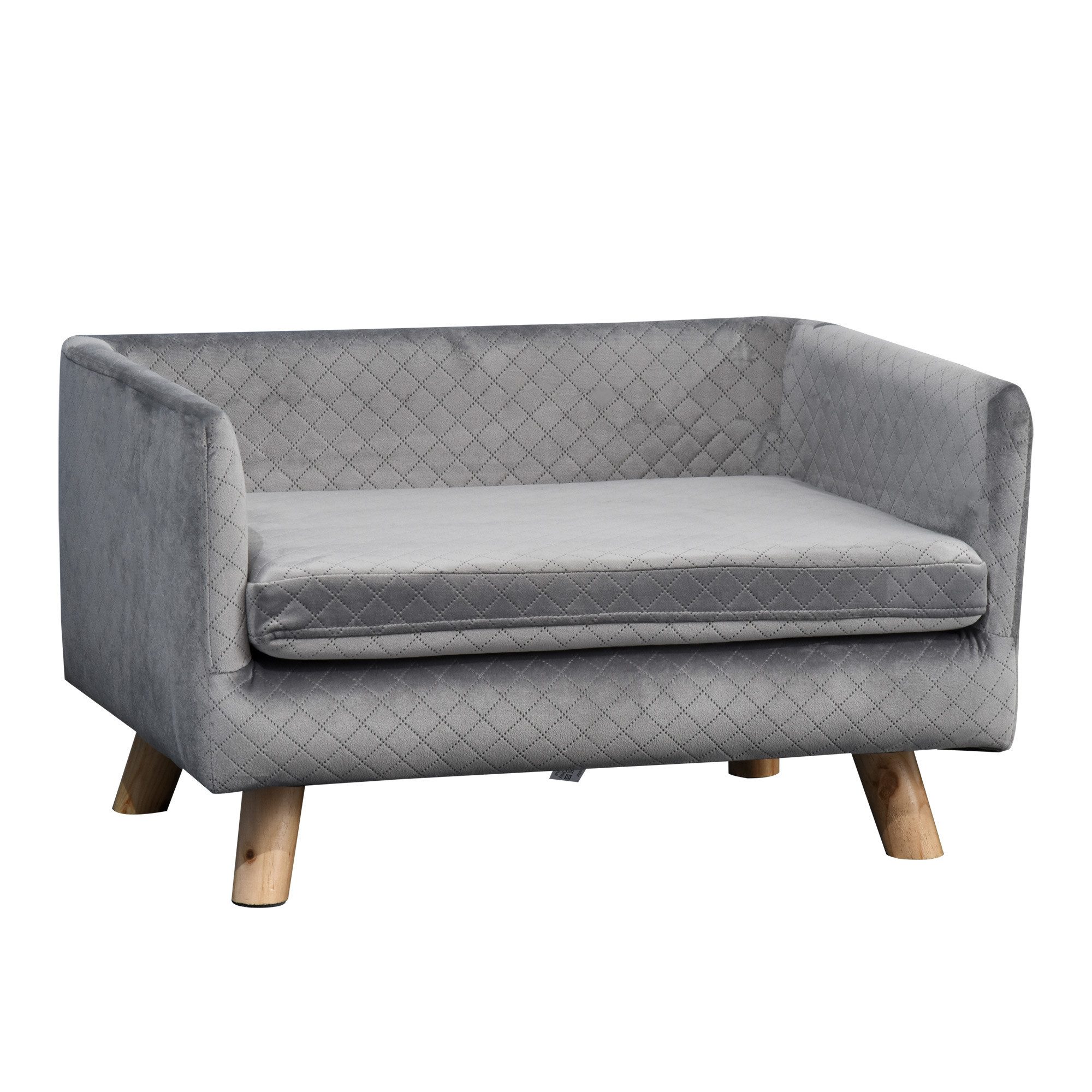 PawHut Tierbett Hundesofa Hundebett Hundecouch mit Rückenlehne, Holzbeine, Kissen, samtartiges Polyester, Grau 64 x 45 x 36 cm – Bild 2 von 5