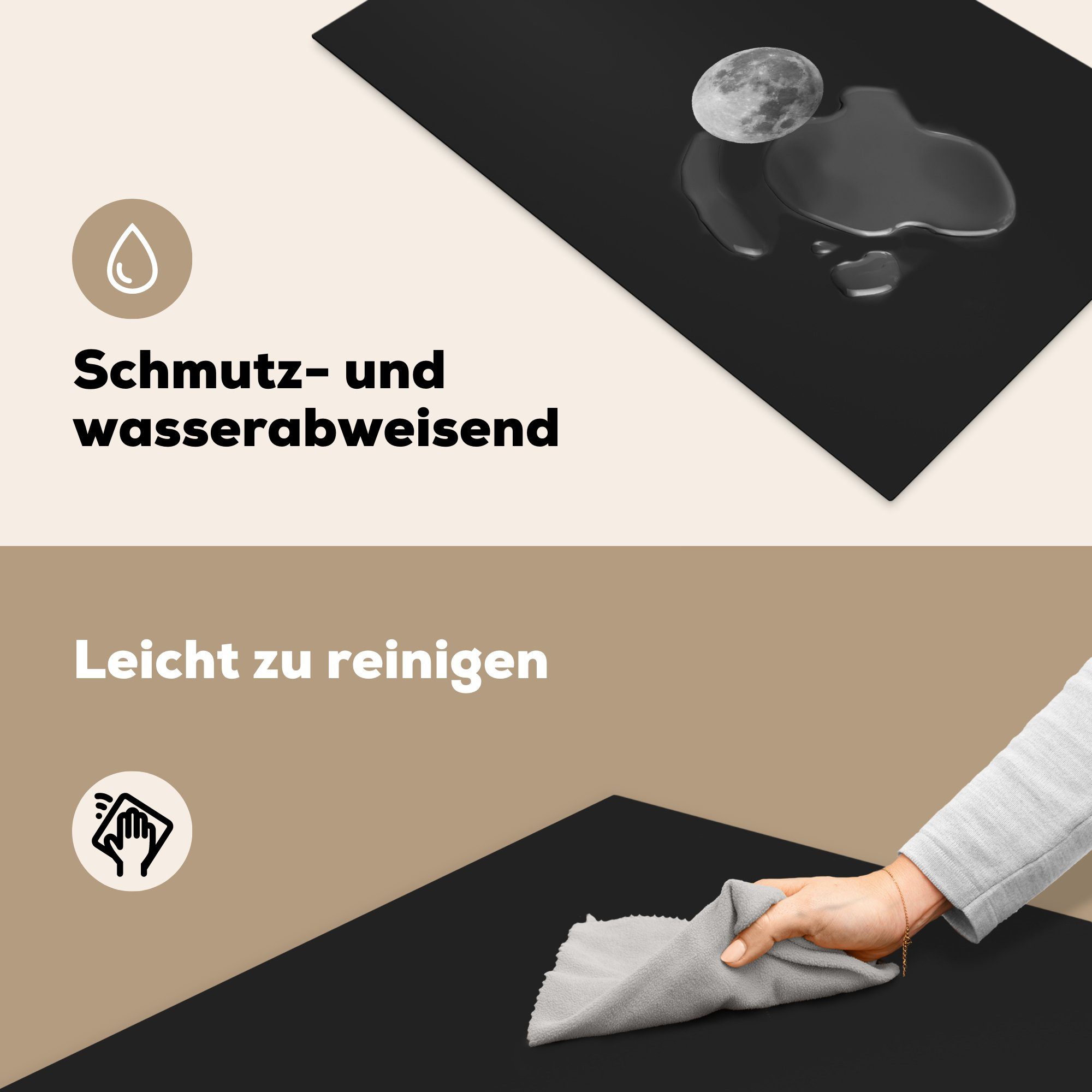 - Weltraum, Vinyl, MuchoWow Ceranfeldabdeckung, küche tlg), Mond Arbeitsplatte 83x51 - (1 für Schwarz cm, Herdblende-/Abdeckplatte