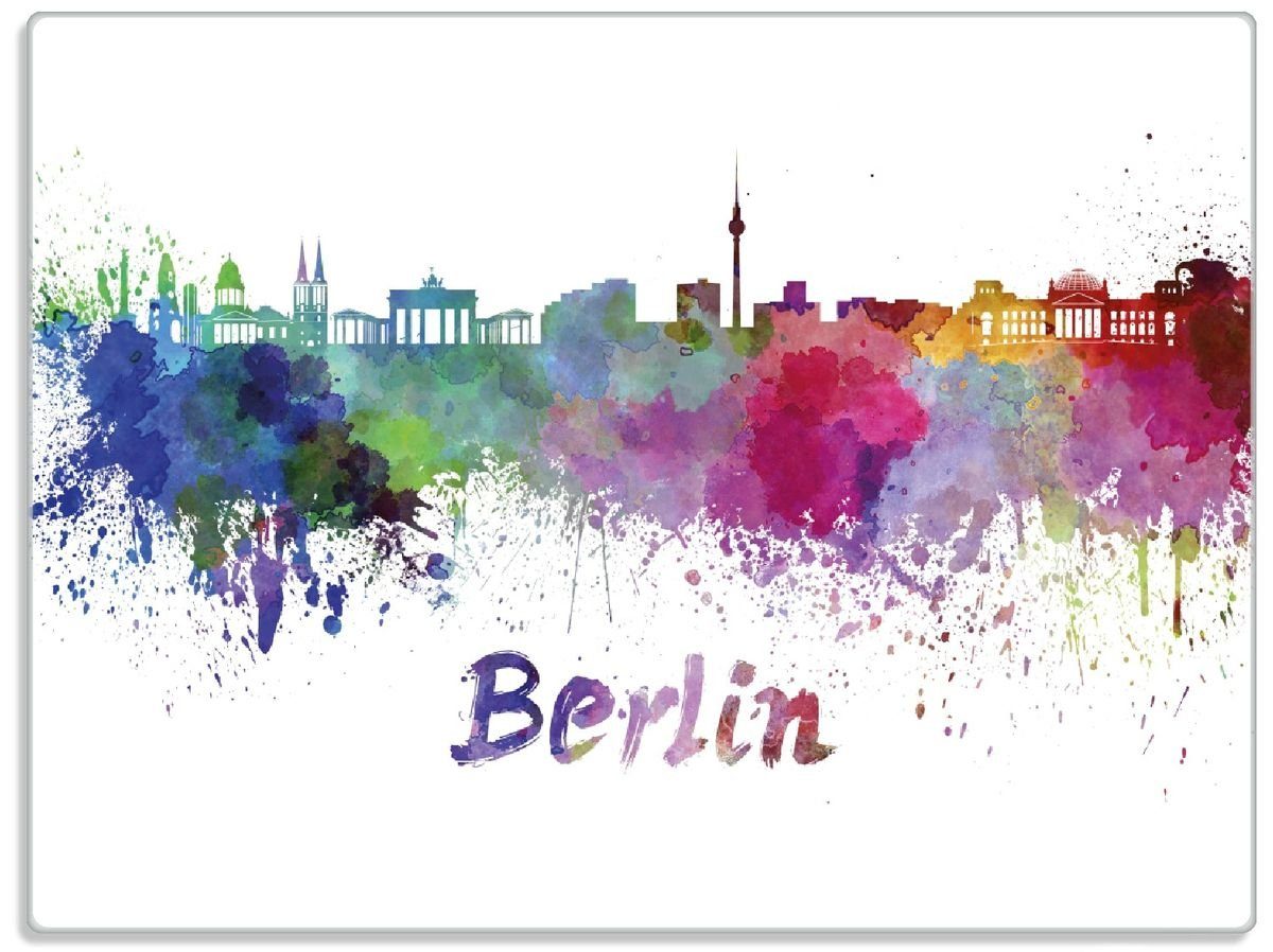 Wallario Schneidebrett Städte als Aquarell - Skyline von Berlin, ESG-Sicherheitsglas, (inkl. rutschfester Gummifüße 4mm, 1-St), 30x40cm