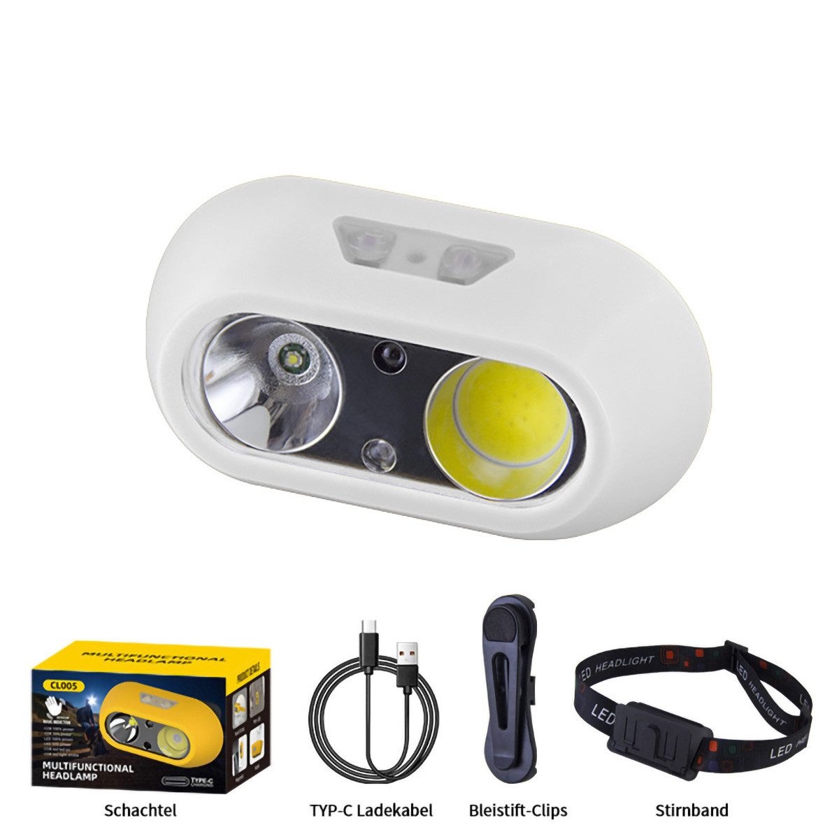 yozhiqu LED Scheinwerfer LED-Induktion Scheinwerfer, starkes Licht, über USB wiederaufladbar, leichtes, geeignet für Nachtangeln und Camping, mit Stiftclip