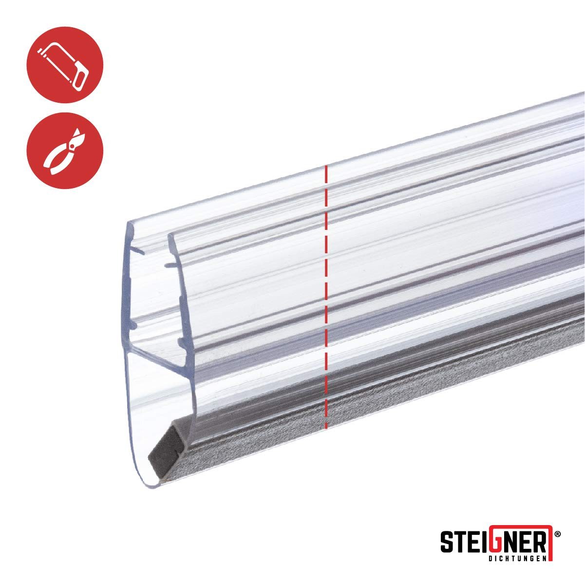 STEIGNER Duschdichtung STEIGNER Magnetduschdichtung 201cm Ersatzdichtung für Duschtür, L: 200 cm, (1 Stück Packung, Einzeldichtung), Glasstärke 3,5/4/ 5 mm Model: UKM03