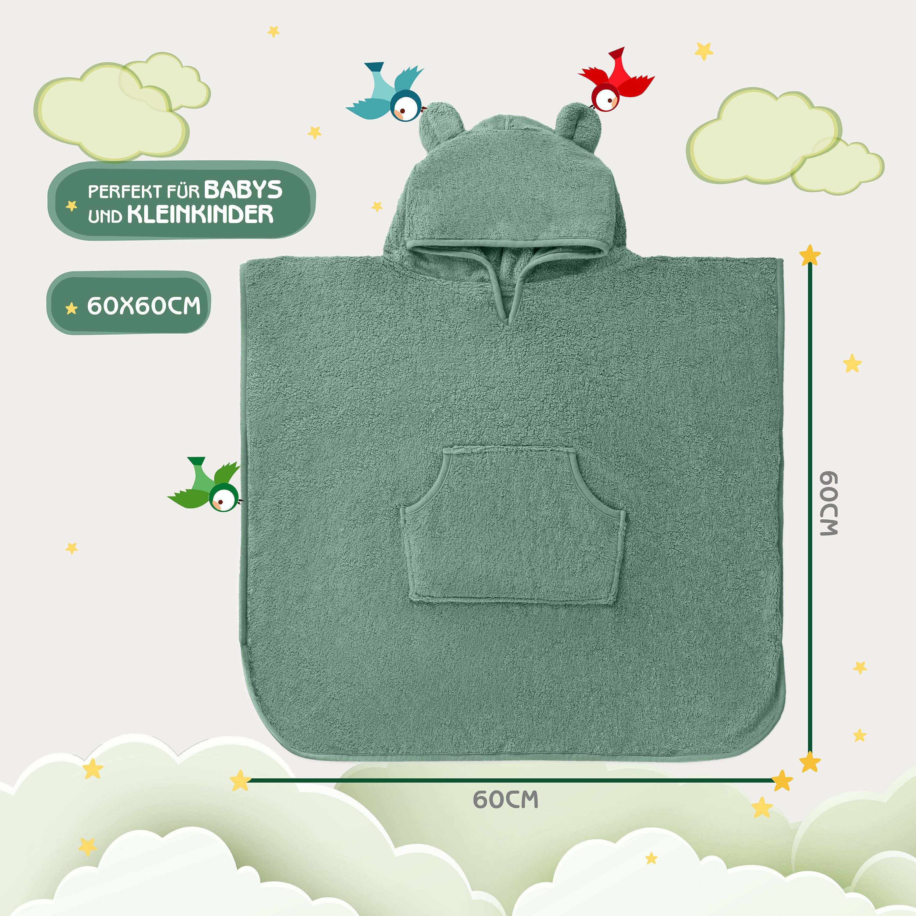Fuchs & Panda Badeponcho Kuscheliger Badeponcho Baby und Kinder (0-6Jahre) aus 100% Bambus, 100% Bambus: Antimikrobiell, Atmungsaktiv, Hypoallergen, Superweich – Bild 4 von 5
