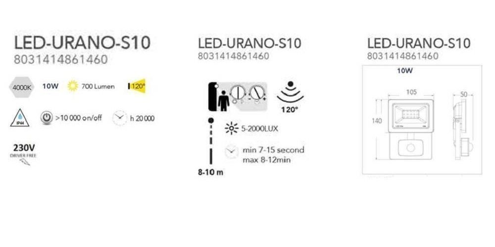 LED-URANO-S10 Außenfluter mit Bewegungsmelder ECO-LIGHT Flutlichtstrahler LED