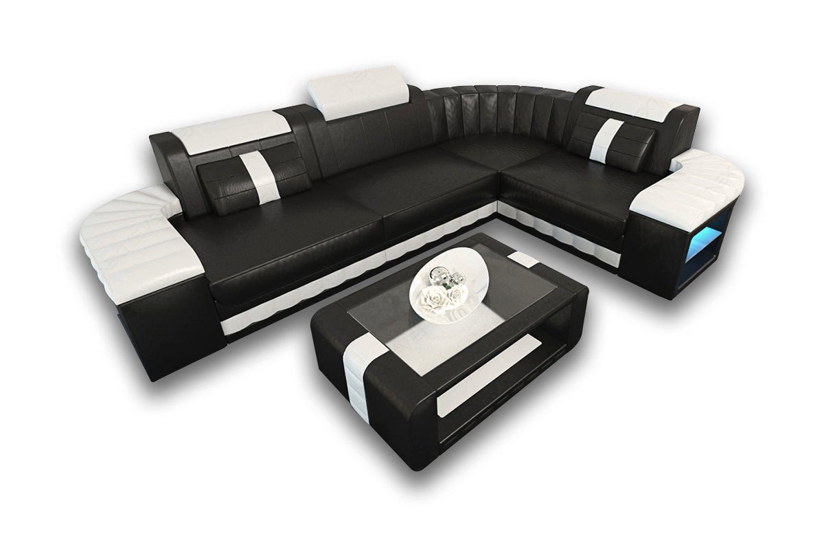 Sofa Dreams Ecksofa Ledercouch Designersofa Bettfunktion Leder Ledersofa mit LED, L Couch, wahlweise Bergamo Schlafsofa, Form mit Sofa, als