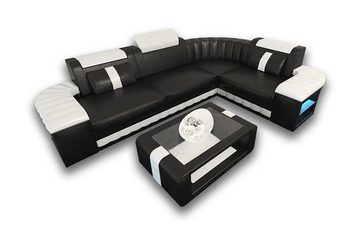 Sofa Dreams Ecksofa Ledercouch Ledersofa Bergamo L Form Leder Sofa, Couch, mit LED, wahlweise mit Bettfunktion als Schlafsofa, Designersofa