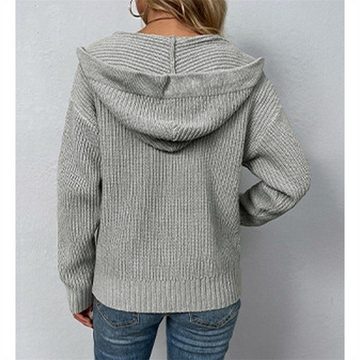 AFAZ New Trading UG 2-in-1-Strickjacke Pullover Damen Cardigan Mantel Kapuze Reißverschluss Herbst und Winter