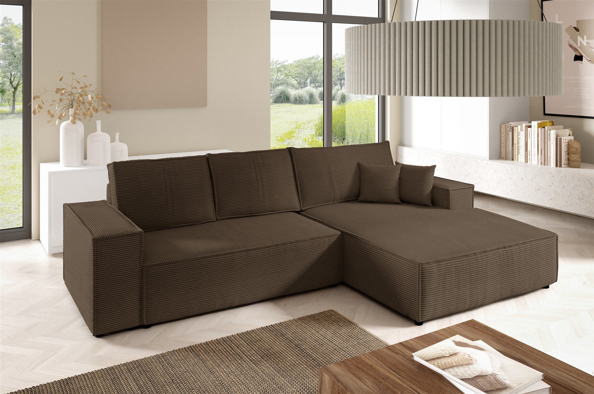 Fun Möbel Ecksofa Schlafsofa Sofa FUN MIRANDA in Cordstoff Poso, Ottomane Links oder Rechts, Bettkasten, Rundumbezug