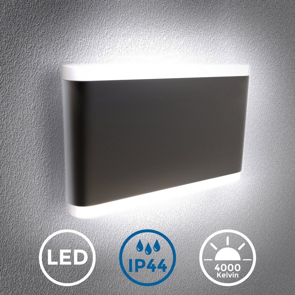 B.K.Licht LED Außen-Wandleuchte, LED fest integriert, Neutralweiß, LED Außenleuchte  IP44 Wand-Spot Fassaden-Lampe Strahler schwarz, Festverbaute LED-Module mit  2x 400 Lumen