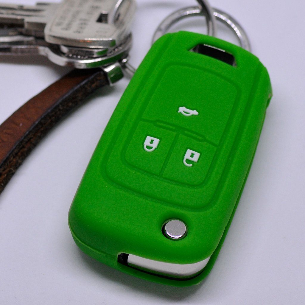 mt-key Schlüsseltasche Autoschlüssel Softcase Silikon Schutzhülle Grün, für Opel Insignia Zafira Meriva ab 2008 Chevrolet Cruze Aveo Spark