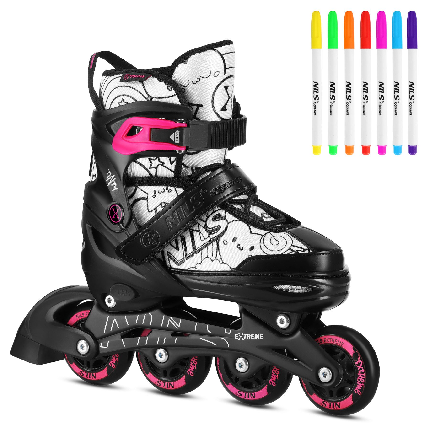 NILS EXTREME Inlineskates Kinderinliner Rollschuhe Schlittschuhe, (Spar-Set, 2-St., 35-38), 4-in-1, größenverstellbar, selbst bemalbar
