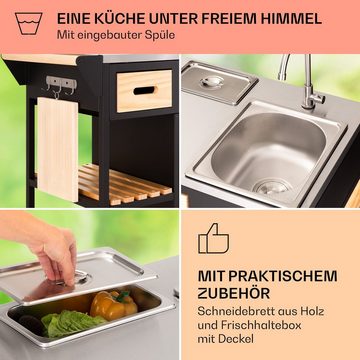 Klarstein Spülenschrank Jersey Outdoor Kitchen Spülstation Edelstahl mobil Regenschutzhülle