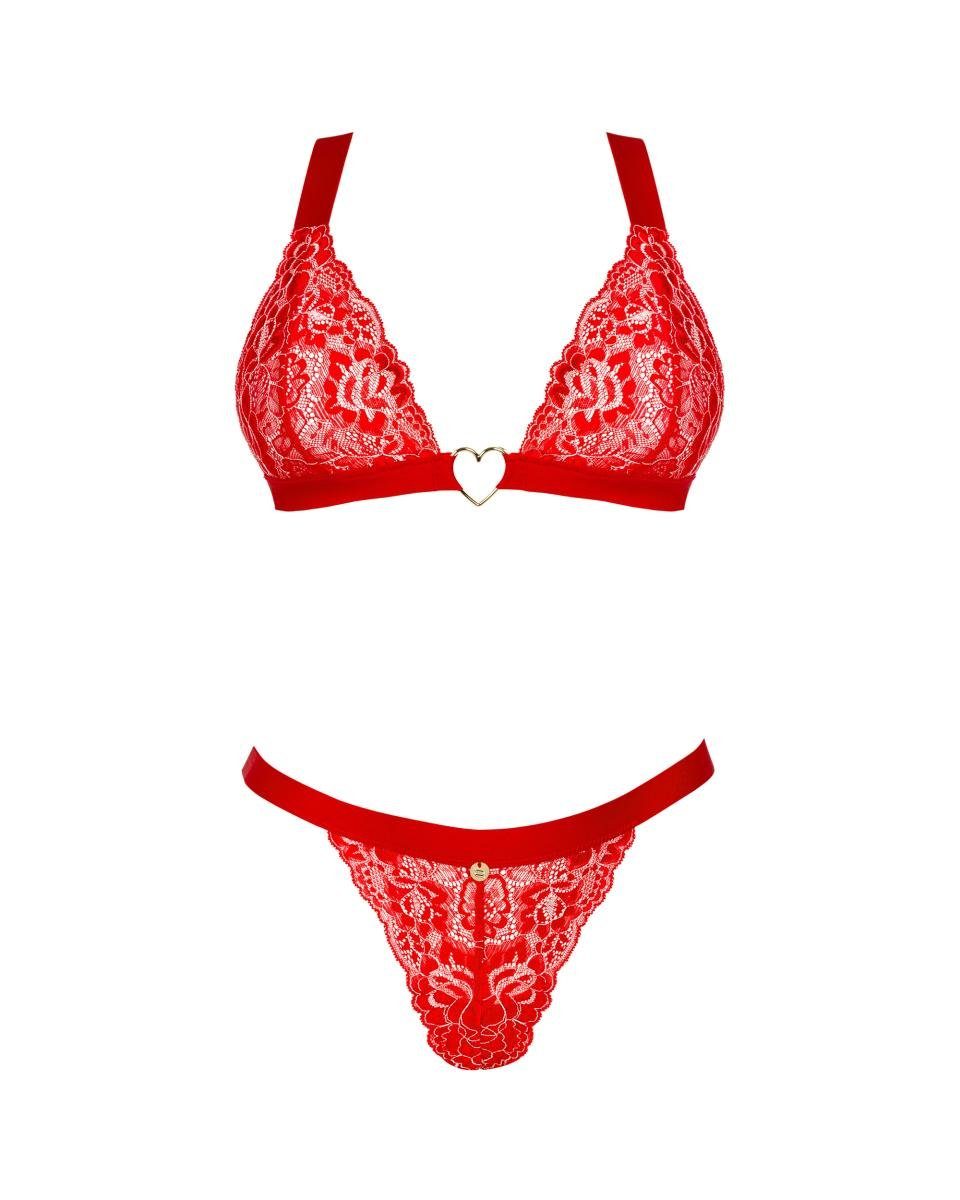 Obsessive Set: Bügelloser BH Elianes Set: BH und String mit Spitze - rot (2-tlg) transparent