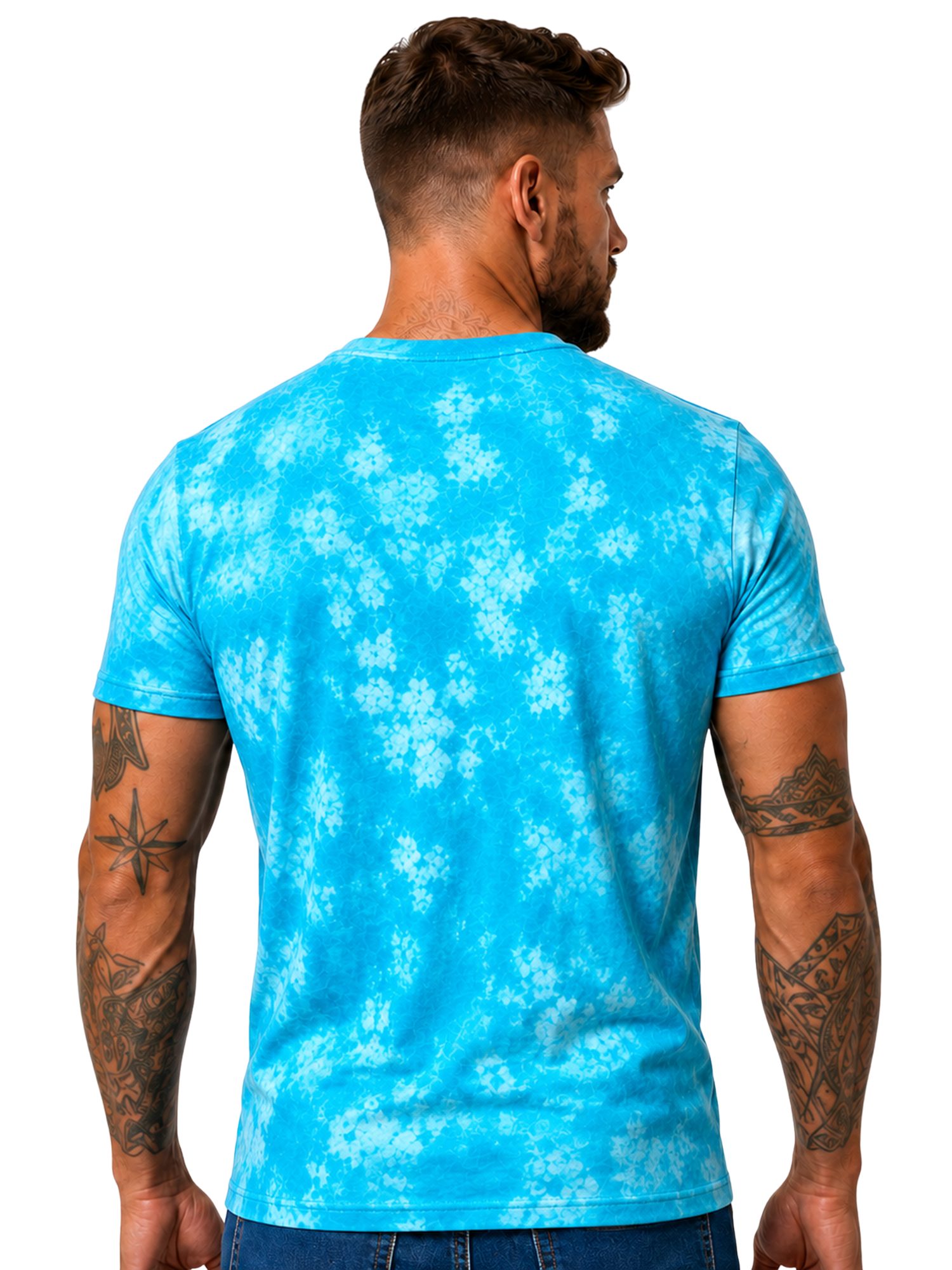 L.gonline Kurzarmshirt Herren T-Shirt, Sommershirt, Batik Optik, 2879 Türkis S (Shirt Kurzarmshirt Tee, 1-tlg) Fitness Freizeit Casual