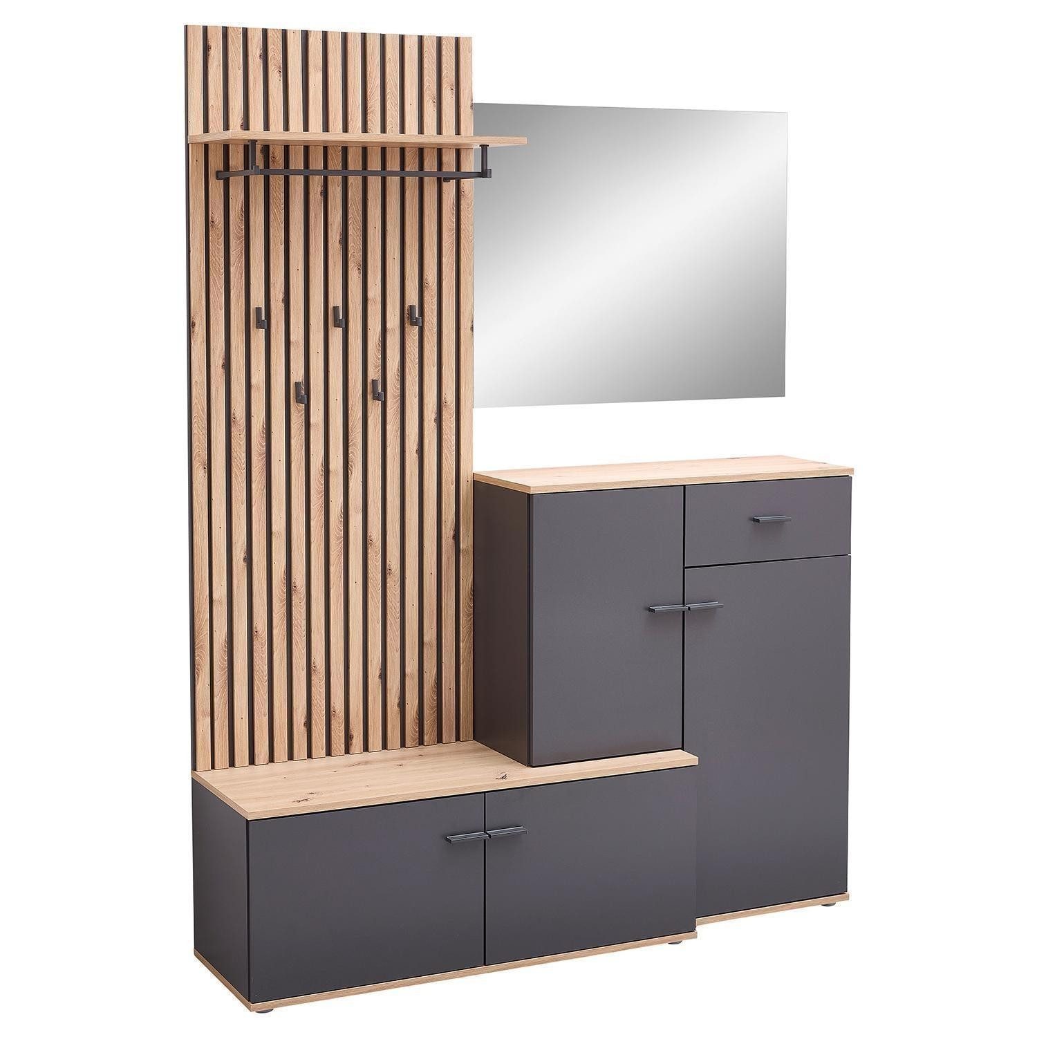 Bega Consult Garderoben-Set 4-teilig FYNN, Anthrazit matt, Artisan Eiche Dekor, B 148 x H 199 x T 38 cm