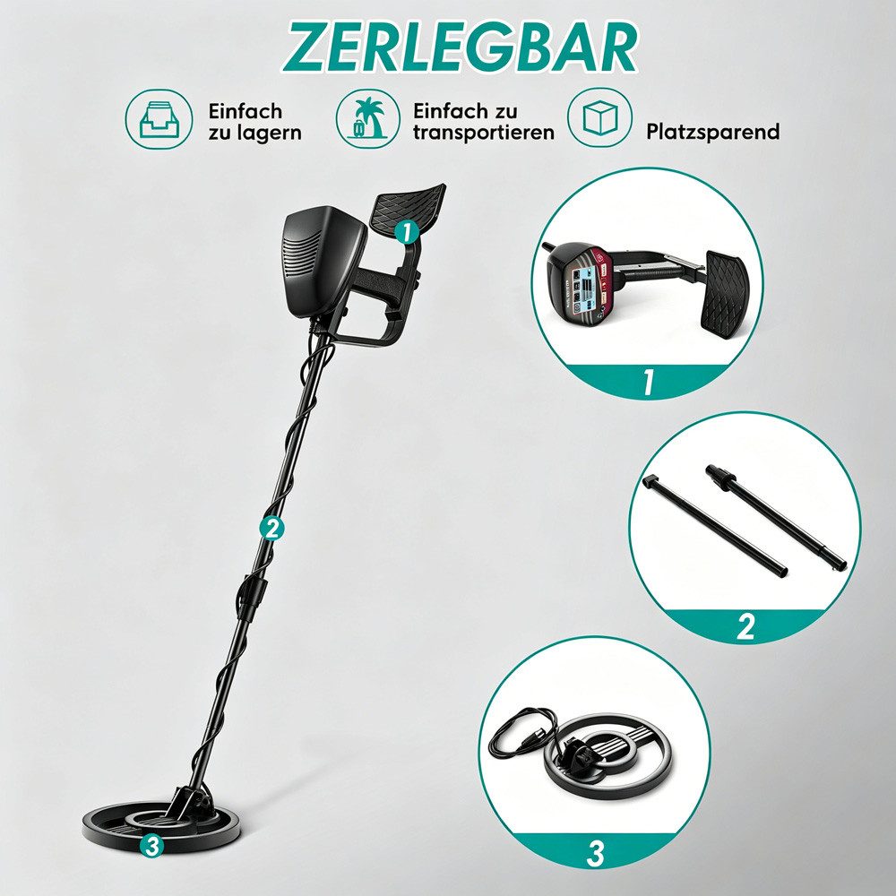 i@home Metalldetektor für Erwachsene und Kinder mit LCD-Display, 8-Zoll-Suchspule, Detektor mit hoher Genauigkeit und LCD-Display