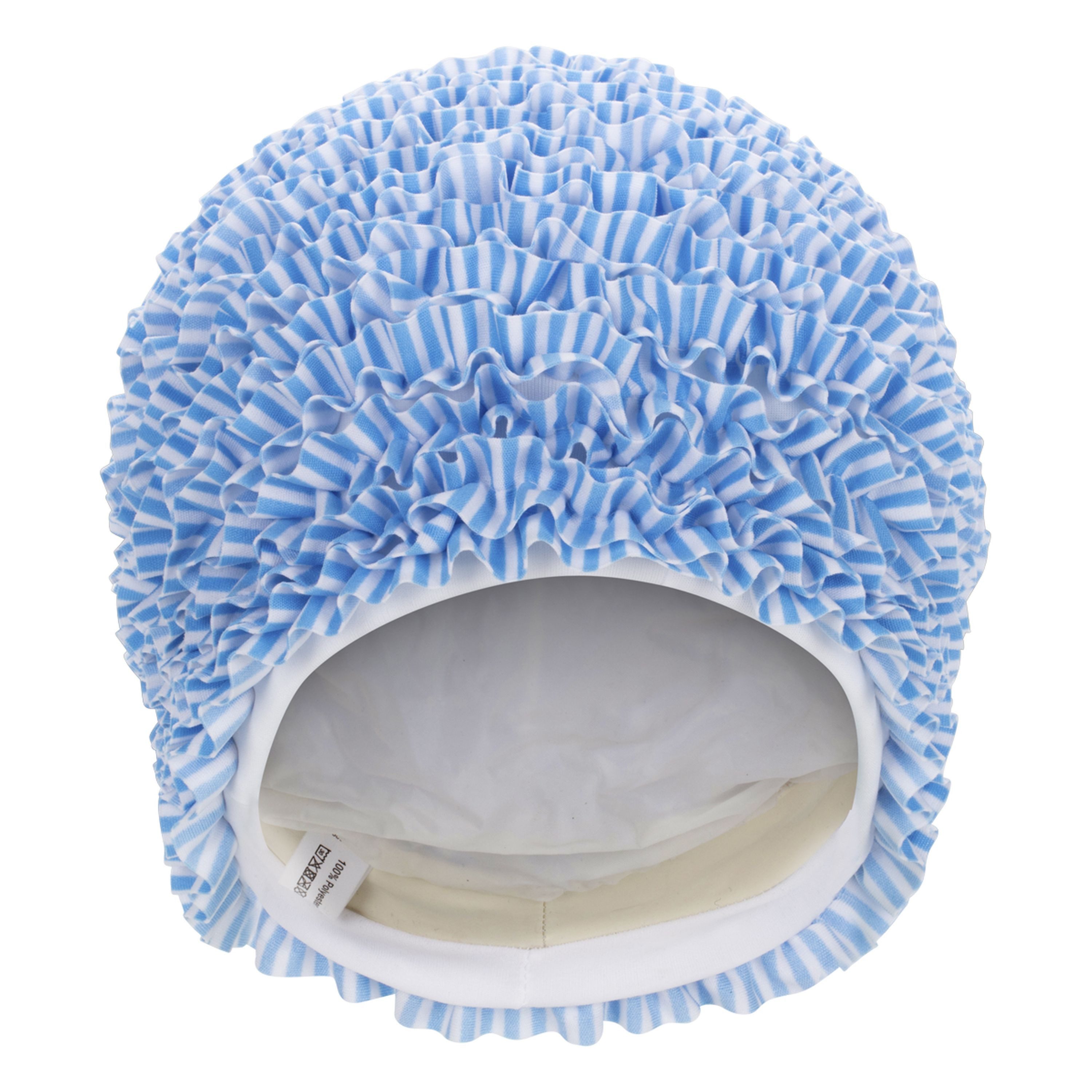 Badekappe Fashy Badehaube Rüschen Aqua Blau Weiß 3449-59 Damen Badekappe