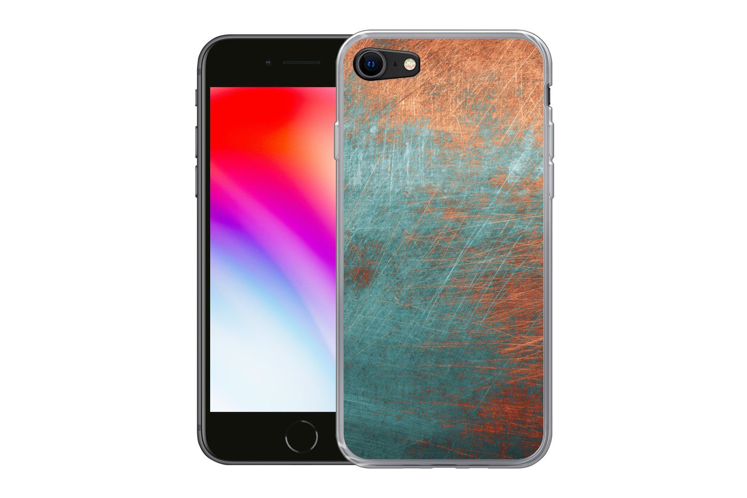 MuchoWow Handyhülle für Apple iPhone 7 Metall - Rost - Bronze - Blau - Abstrakt - Struktur, Smartphone-Bumper, Print, Handy Schutzhülle Dünn