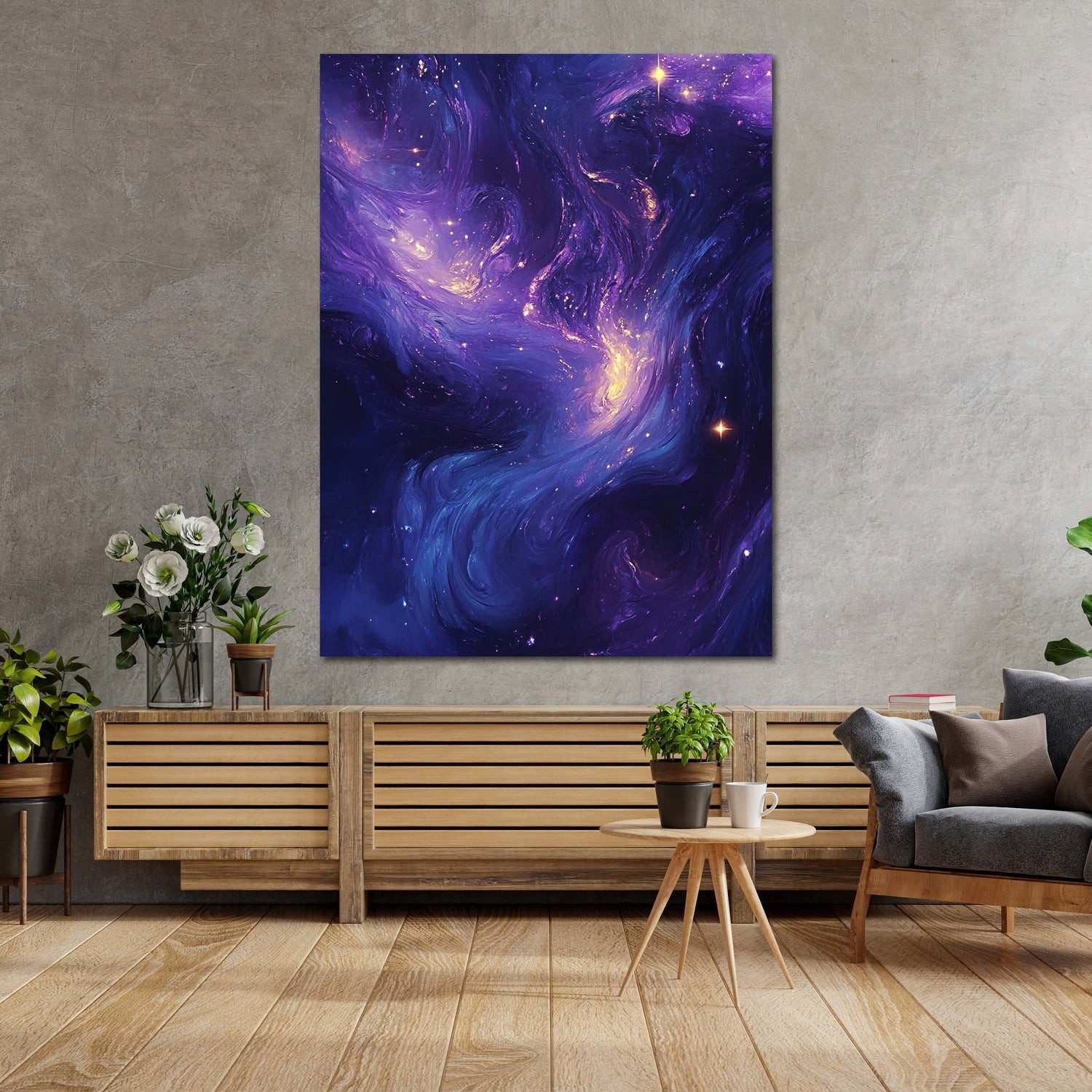 Artedinoi Leinwandbild Abstrakt Galaxie Lila Blau Sterne Leinwandbild Wandbild Kunstdruck XL, Galaxie in Lila-Blau