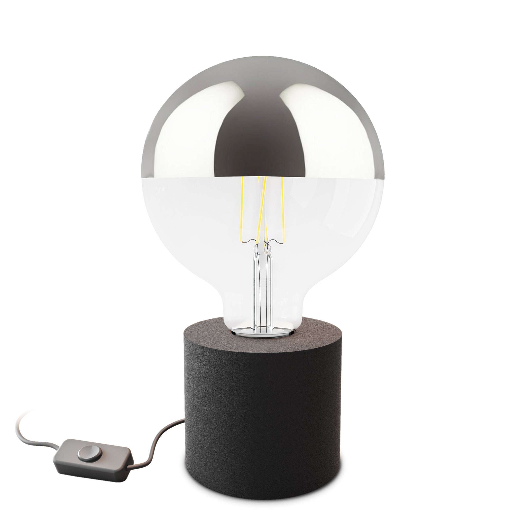 SSC-LUXon LED Spiegelleuchte NAMBI Tischlampe schwarz mit Kabel & Schalter mit LED Spiegelkopf, Warmweiß
