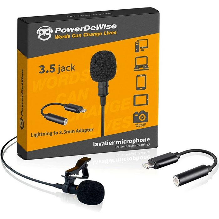 PowerDeWise Mikrofon Lavalier Mikrofon mit Adapter Lapel Mikrofon (1-tlg) für iPhone 5 6 7 8 X 11 Pro Max