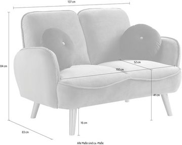 ATLANTIC home collection 2-Sitzer Ben, mit Welleunterfederung,inkl. 2 Dekokissen, goldenen Massivholzfüßen