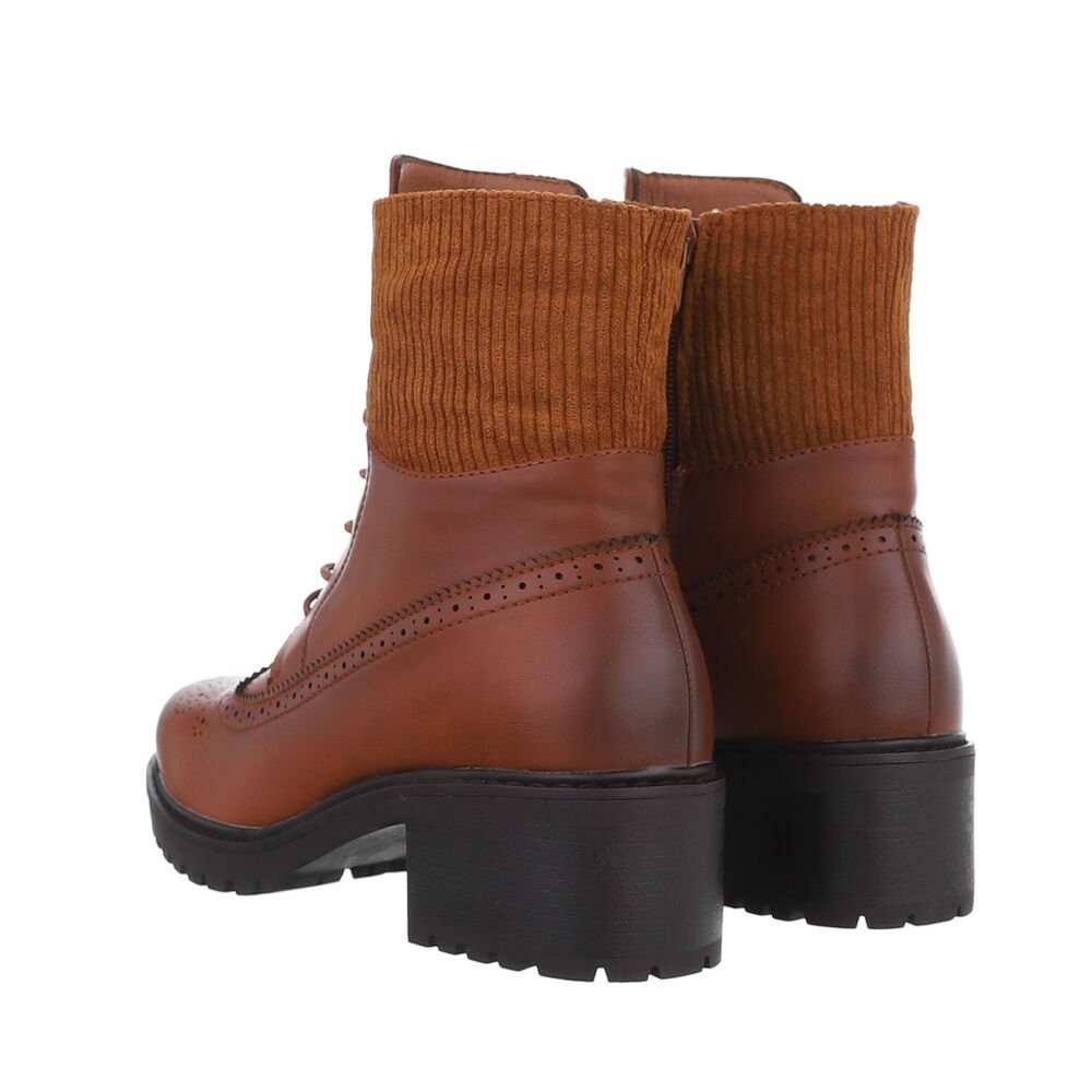 Ital-Design Damen Schnürschuhe Freizeit Schnürstiefelette (84906802) Blockabsatz Schnürstiefeletten in Camel