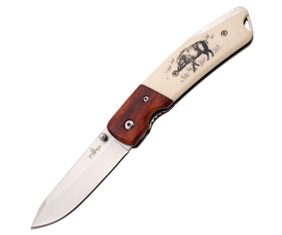 Third Taschenmesser Third Einhandmesser Wildsau, Holz mit ABS Backen, 11,4cm, Braun creme, (1 St), Mit Wildschweinaufdruck