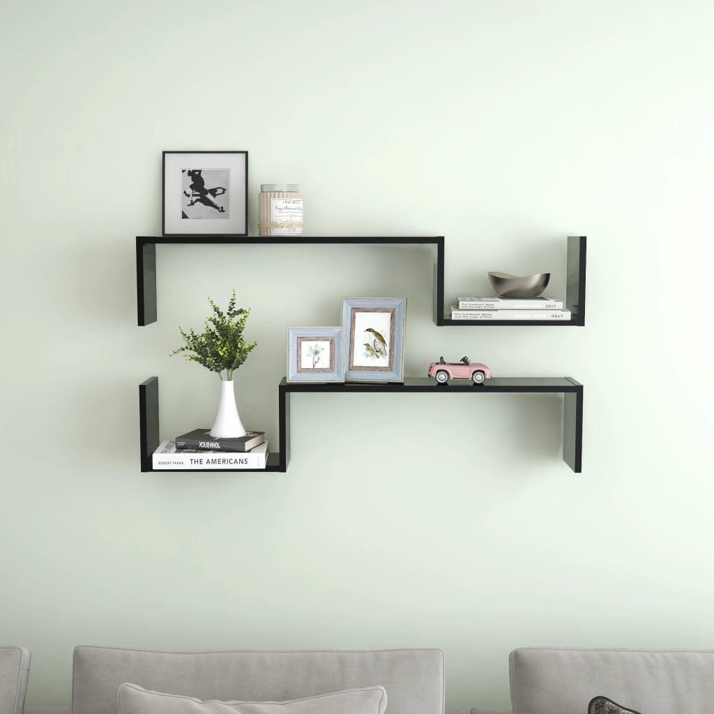 furnicato Wandregal Wandregale 2 Stk. Schwarz günstig online kaufen