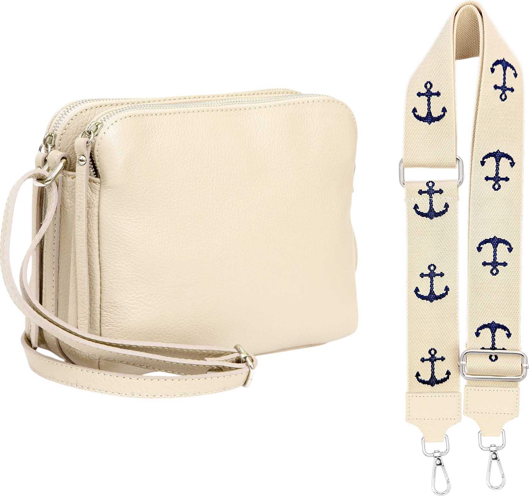 Schultertasche Umhängetasche mit 3 hauptfächer, Crossbody Tasche Damen Leder groß