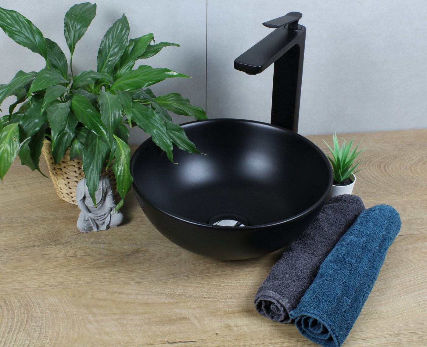 Thumbnail - HAGO Aufsatzwaschbecken Keramik Waschbecken rund Ø 320 x 135 schwarz matt ohne Überlauf Aufsat