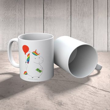 Mr. & Mrs. Panda Kinderbecher Einhorn Luftballon - Weiß - Geschenk, Kunststoff Tasse, Plastiktasse, Kunststoff, Mikrowellenbeständig