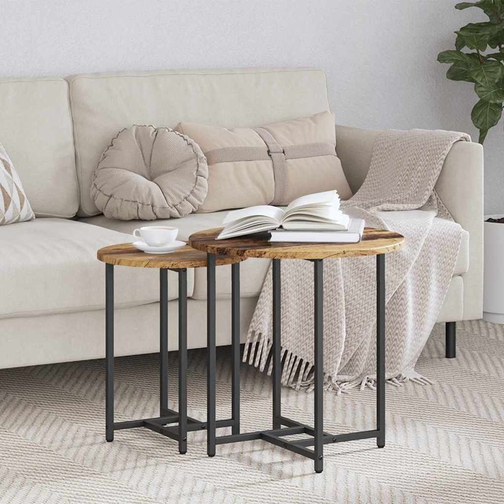 vidaXL Beistelltisch Beistelltisch-Set 2 stk. Altholz und Schwarz 50 x 50 x 50 cm (2-St)