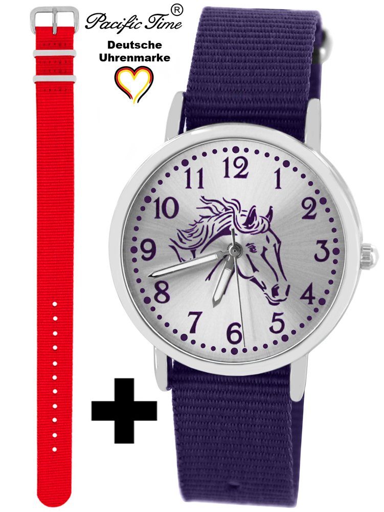 Pacific Time Quarzuhr Set Kinder Match rot Gratis - und Design Armbanduhr Pferd und Wechselarmband, Mix violett violett Versand