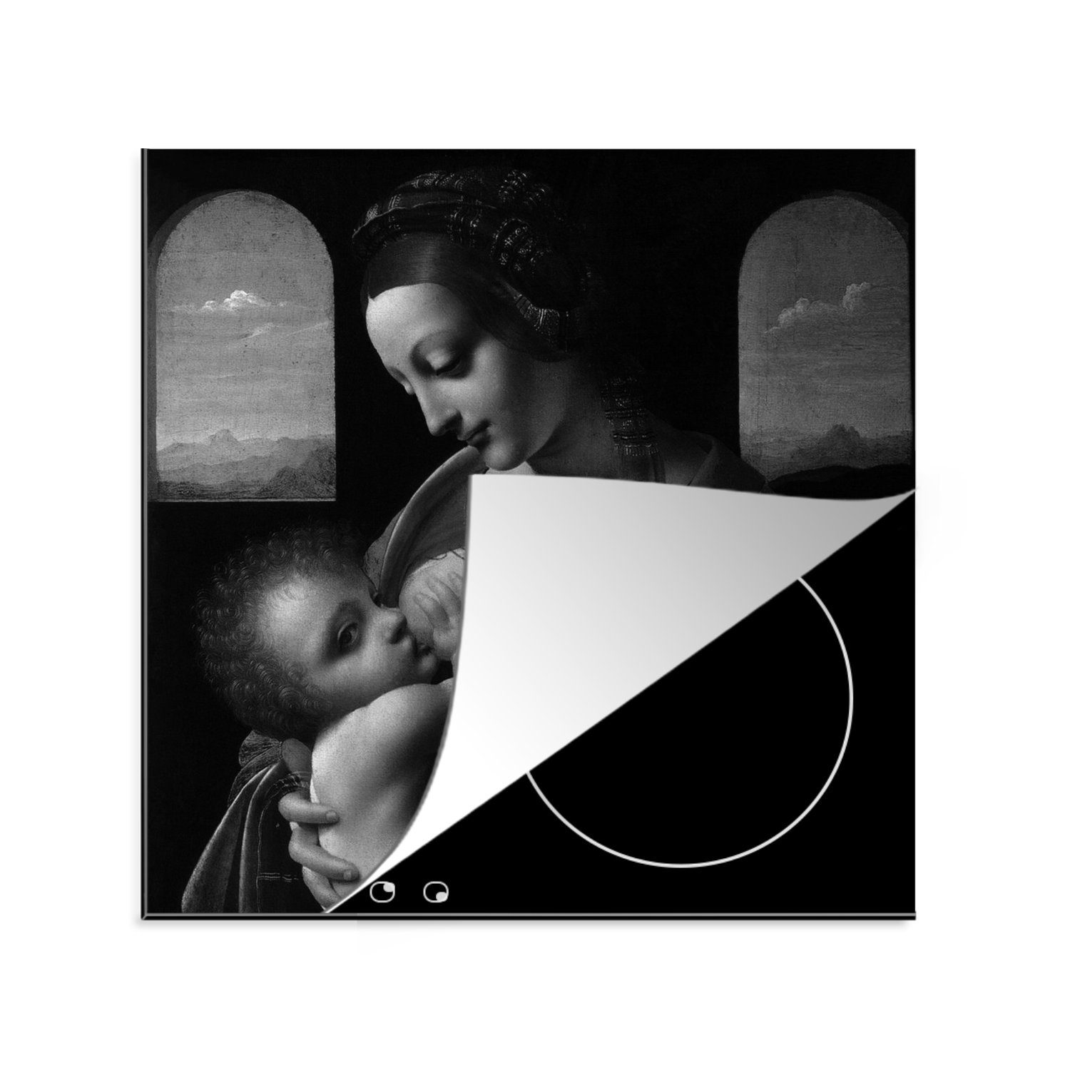 MuchoWow Herdblende-/Abdeckplatte Die Jungfrau Maria - Leonardo da Vinci, Vinyl, (1 tlg), 78x78 cm, Ceranfeldabdeckung, Arbeitsplatte für küche