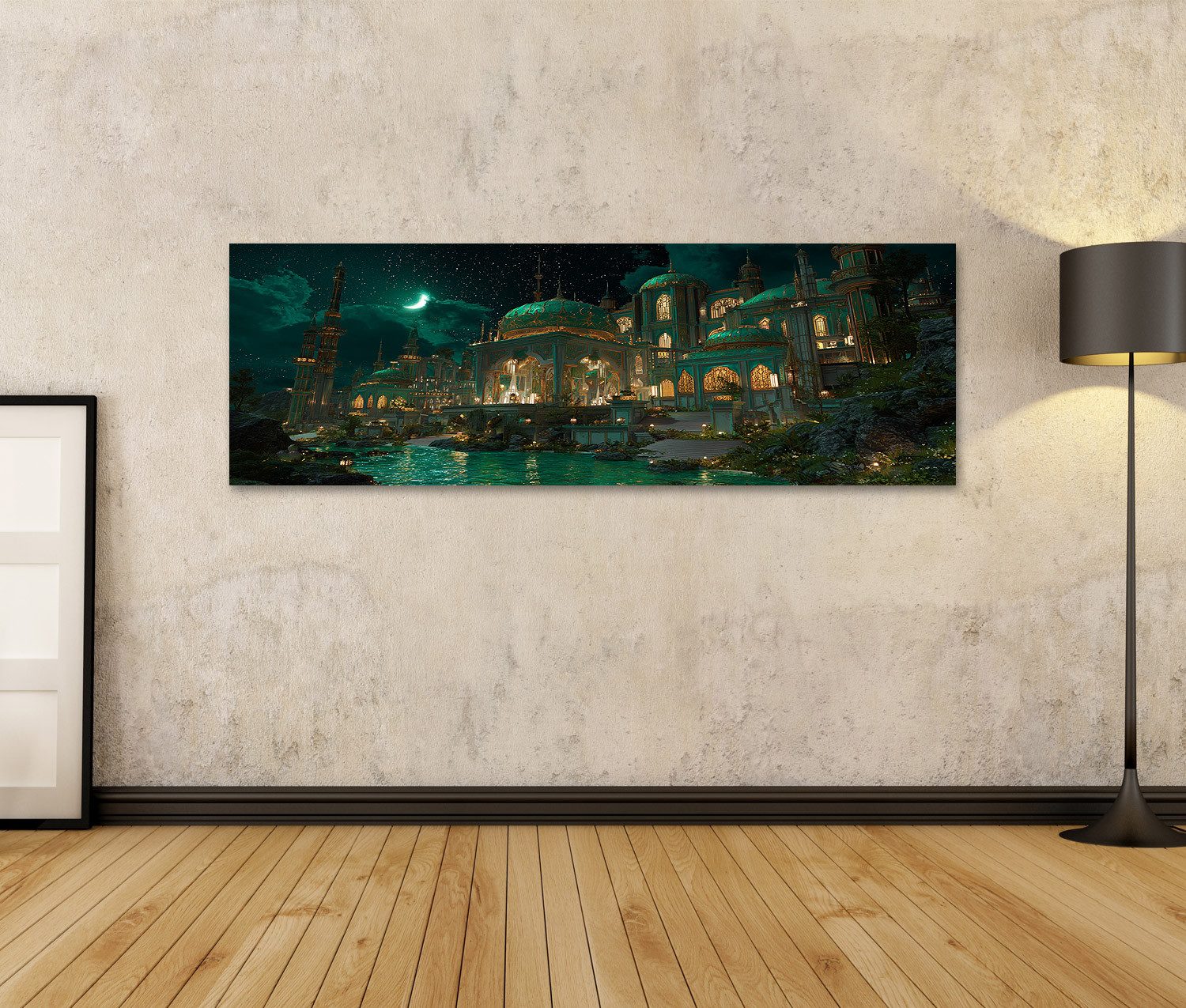 islandburner Leinwandbild Orientalisches : Luxuriöser Palast bei Nacht - Panorama