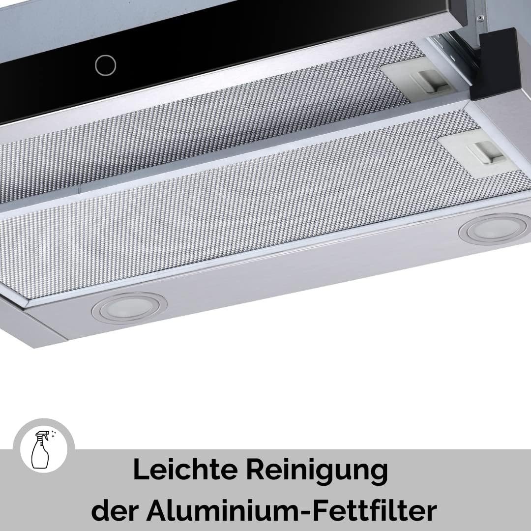 PKM Flachschirmhaube FS2-60BBGTY FS2-60BBGTY, Dunstabzugshaube LED Aluminium-Fettfilter ausziehbar