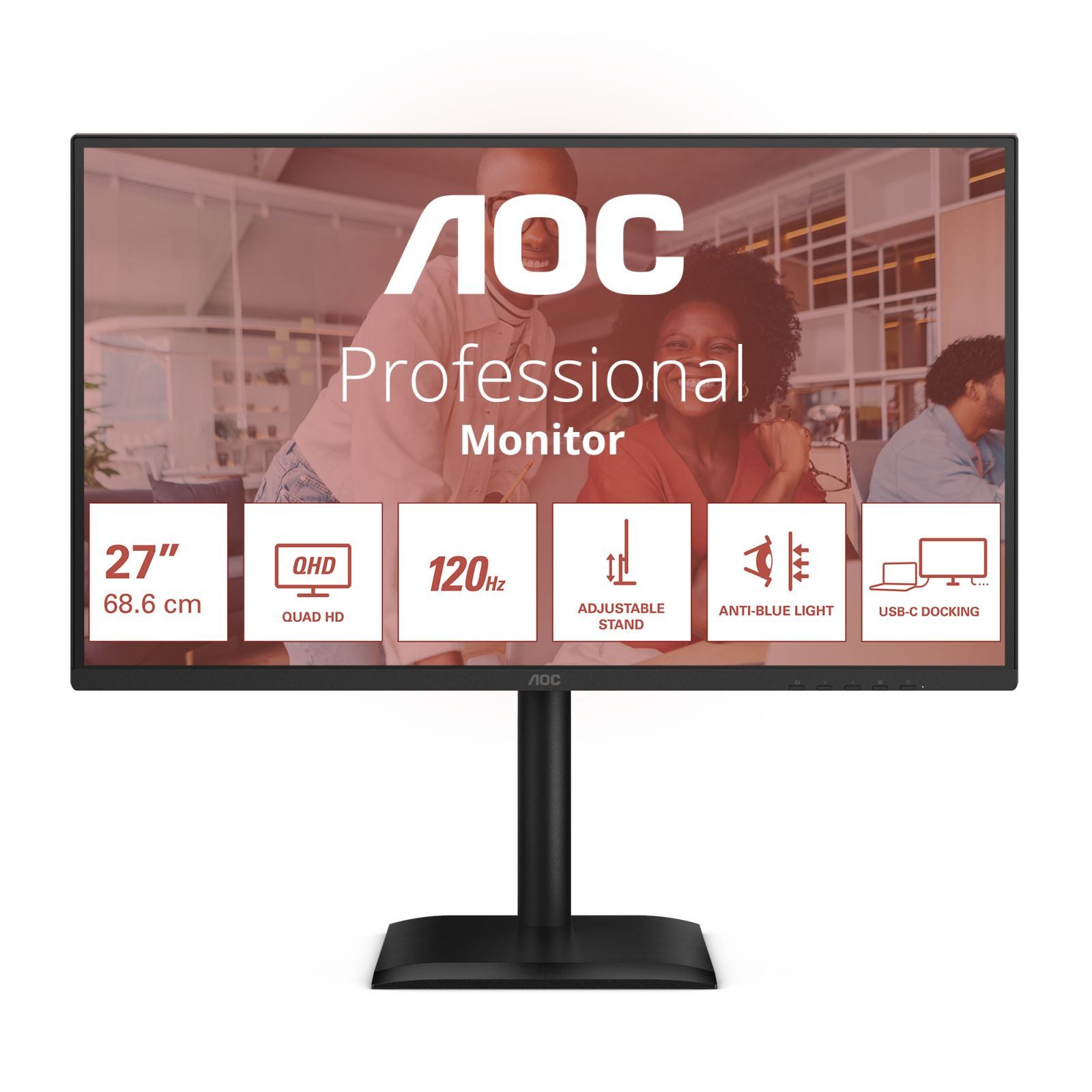 AOC 68,6cm (27) Q27E4CV 16:09 HDMI+DP+USB-C Lift black TFT-Monitor (2560 x 1440 px, Quad HD, 4 ms Reaktionszeit, 120 Hz, IPS, Lautsprecher, HDCP, Kopfhörerbuchse, Pivot, Höhenverstellbar)