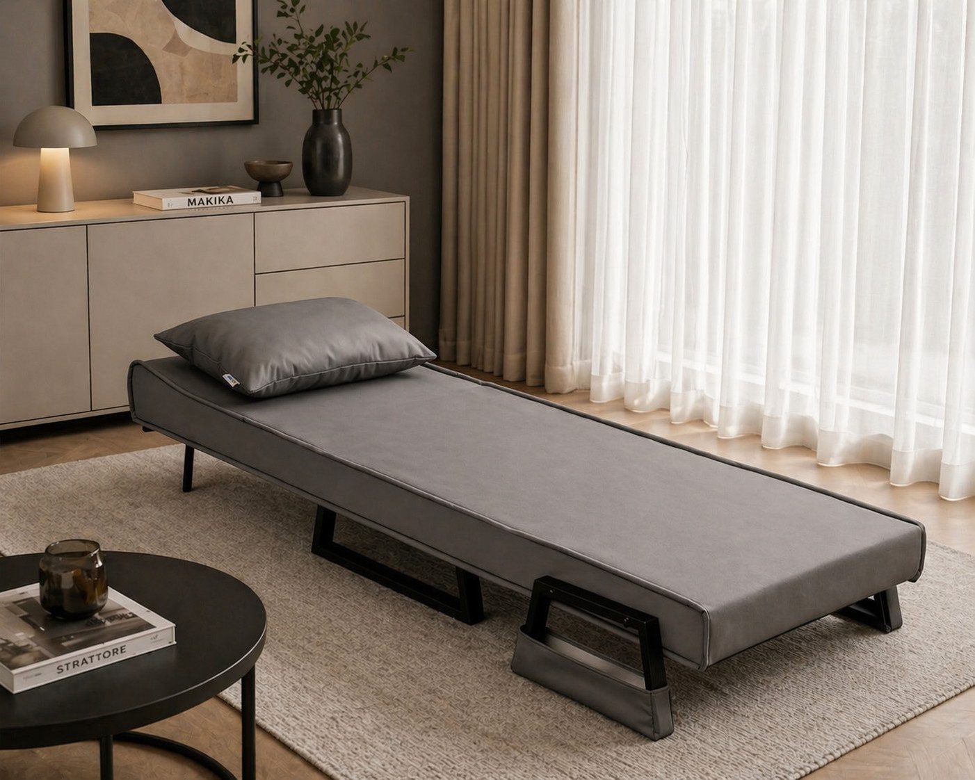 Makika Relaxliege Schlafsessel Schlafsofa Rio Kunstleder klappbar in Grau – Bild 4 von 5