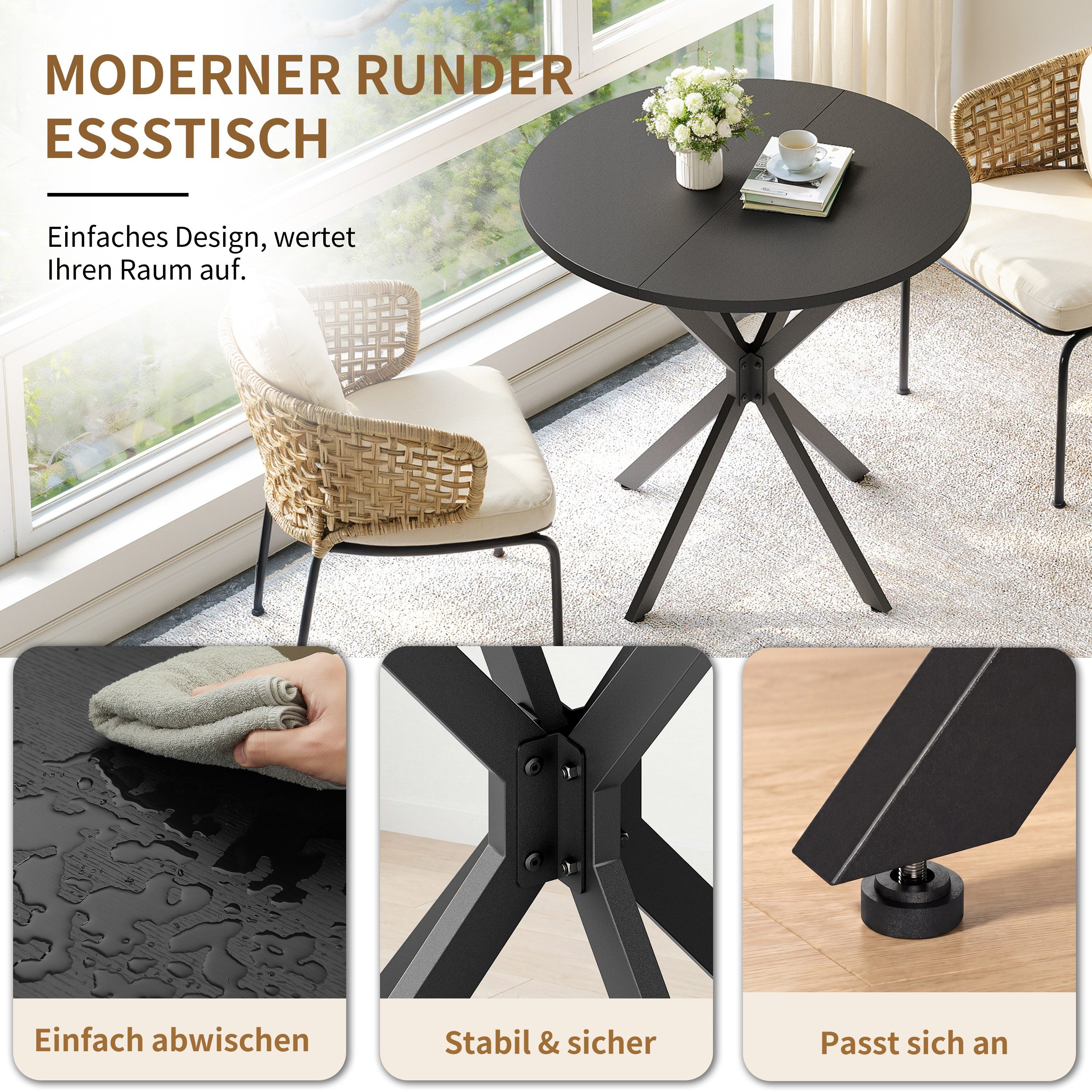BlingBin Esstisch Küchentisch Quadratisch Esszimmertisch mit Spinnenfuß Kleiner Tisch (1 Stück, 1-St., 80 x 75 cm), für 2-4 Personen für Küche, Esszimmer und Wohnzimmer