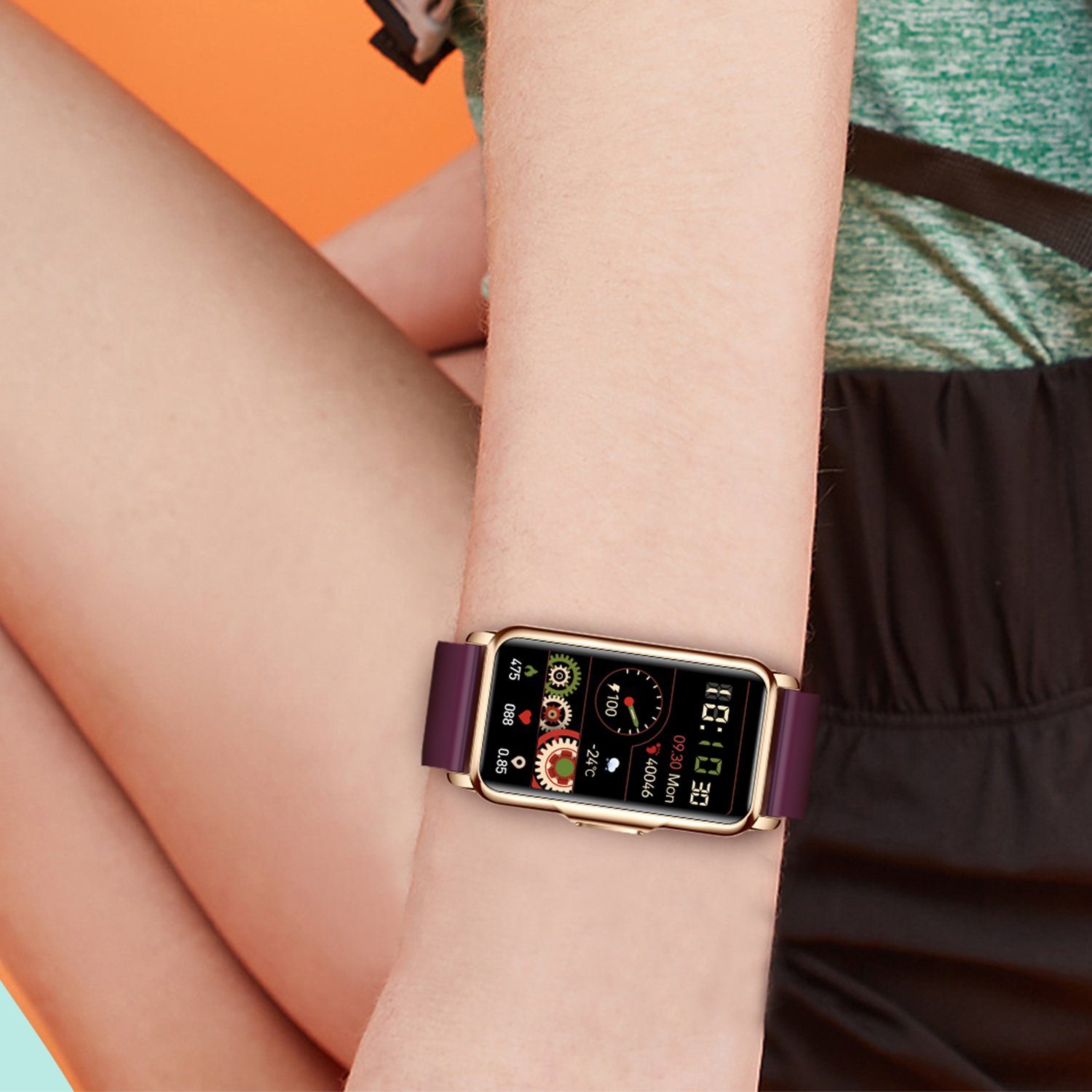 Damen cm), Gesundheitsfunktionen iOS Orange Watch, Haiaveng Smart Zoll, (3,73 Smartwatch Fitness Schwarz Android + und Smartwatch cm/1,47 Damen Tracker, Uhr, Fitness