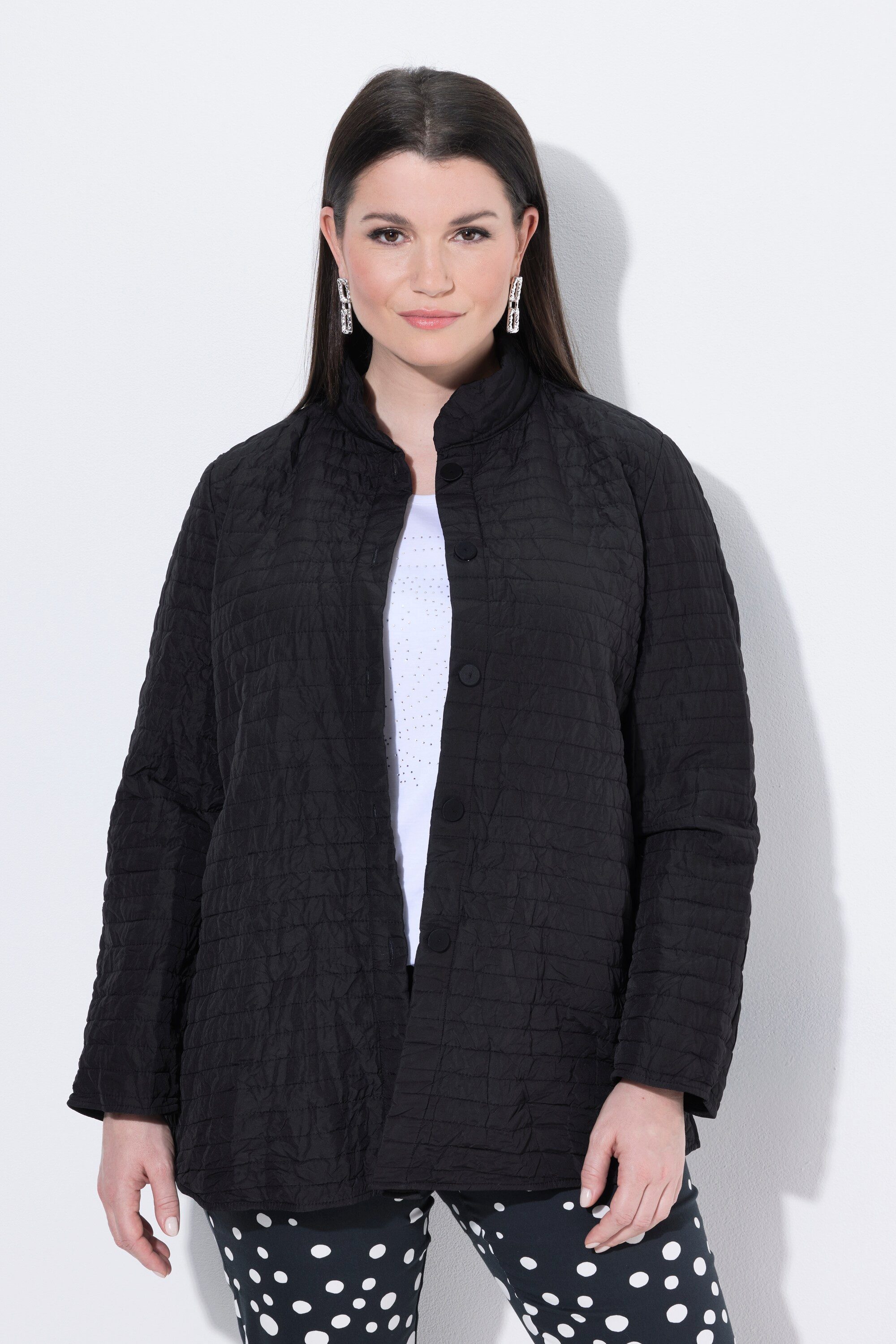 Ulla Popken Sommerjacke Jacke Crash-Effekt A-Linie Stehkragen Langarm