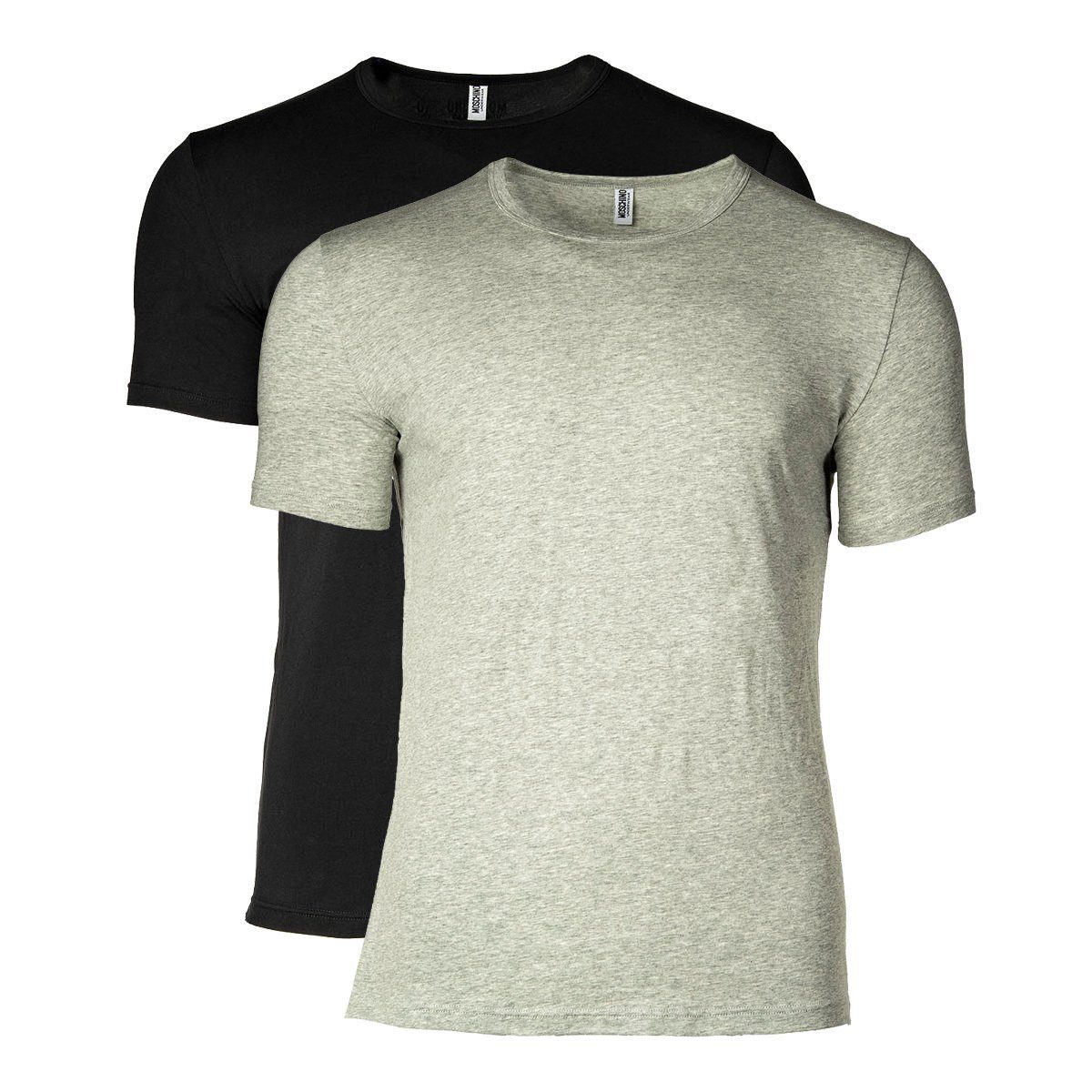 Moschino T-Shirt Herren T-Shirt 2er Rundhals Crew Neck, Pack - Schwarz/Grau